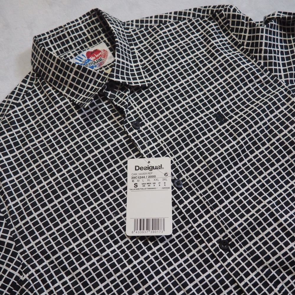 Desigual Black and White Checkered Button Down Shirt